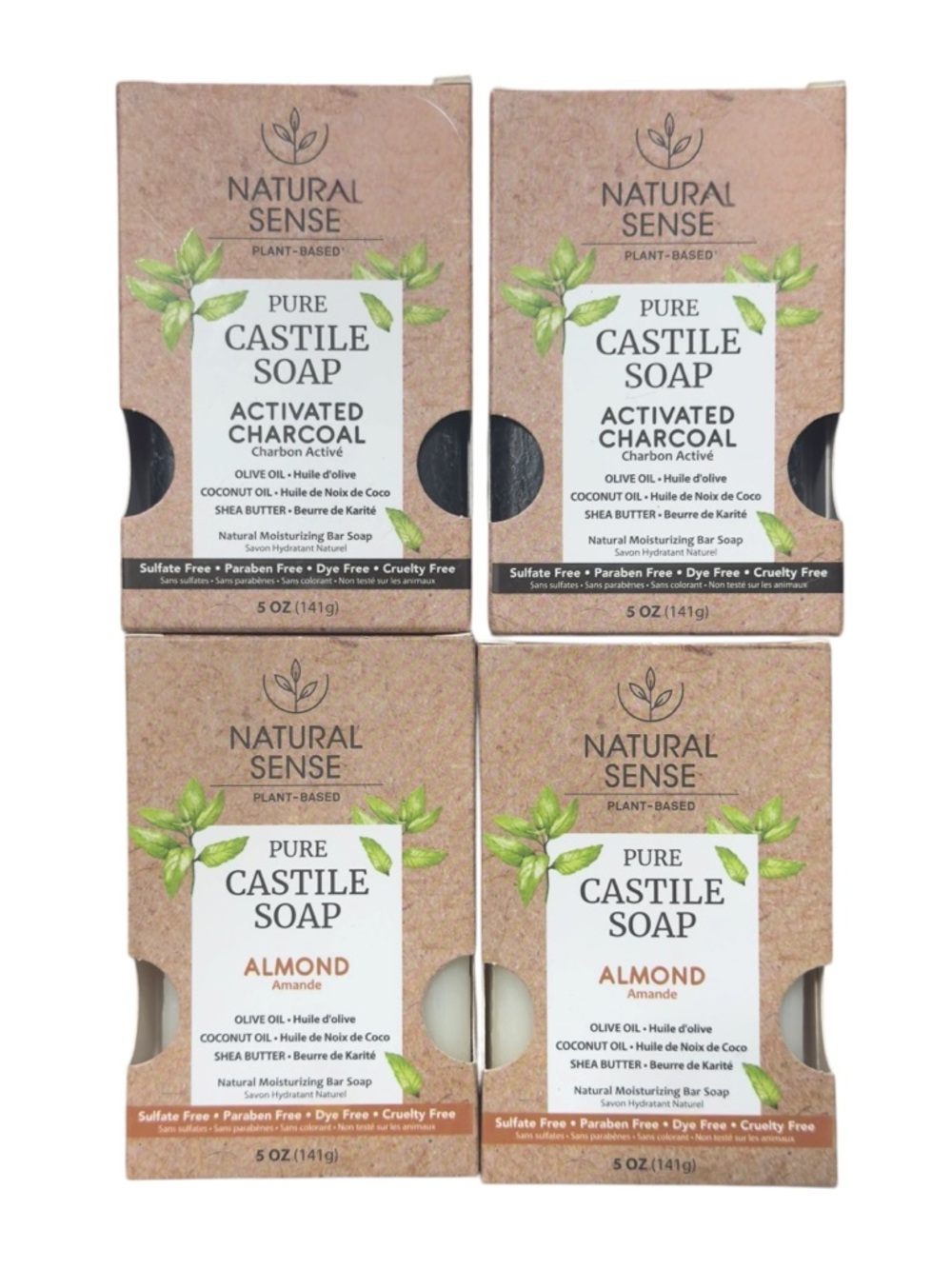 Natural Sense Activated Charcoal & Almond 4 Pack Pure Castile Bar Soap NWT